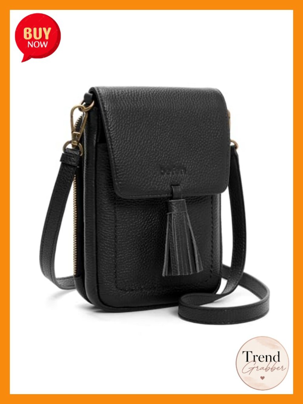 Genuine Leather Small Crossbody Bag RFID Phone Purse Tassel